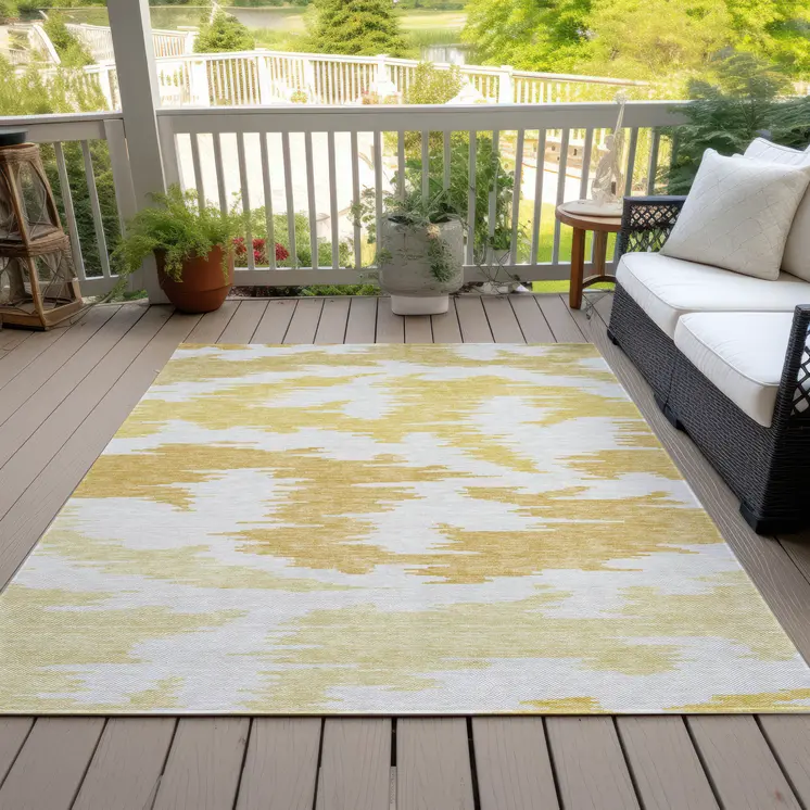 8' X 10' Gold Beige And Wheat Abstract Washable Indoor Outdoor Area Rug