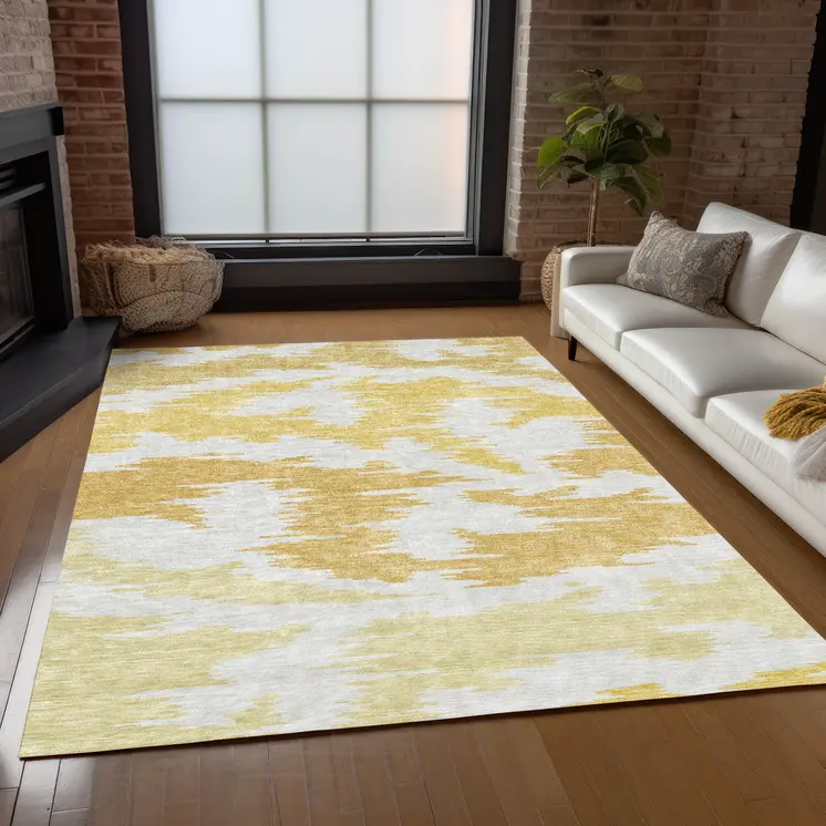 8' X 10' Gold Beige And Wheat Abstract Washable Indoor Outdoor Area Rug
