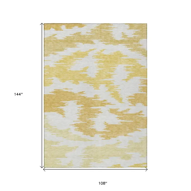 9' X 12' Gold Beige And Wheat Abstract Washable Indoor Outdoor Area Rug