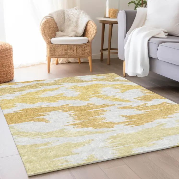 9' X 12' Gold Beige And Wheat Abstract Washable Indoor Outdoor Area Rug