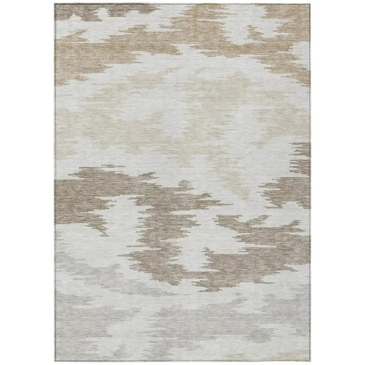 5' X 8' Ivory Beige And Brown Abstract Washable Indoor Outdoor Area Rug