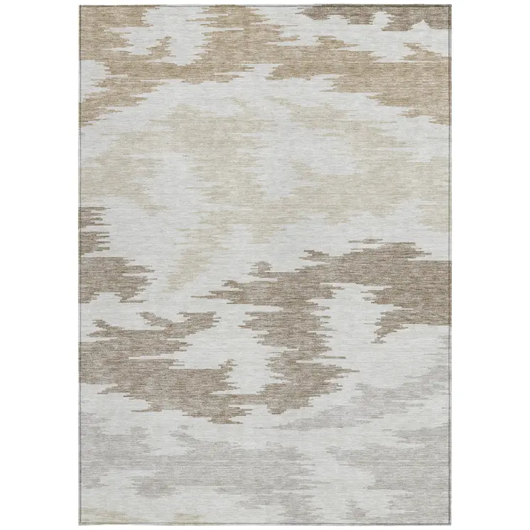 5' X 8' Ivory Beige And Brown Abstract Washable Indoor Outdoor Area Rug