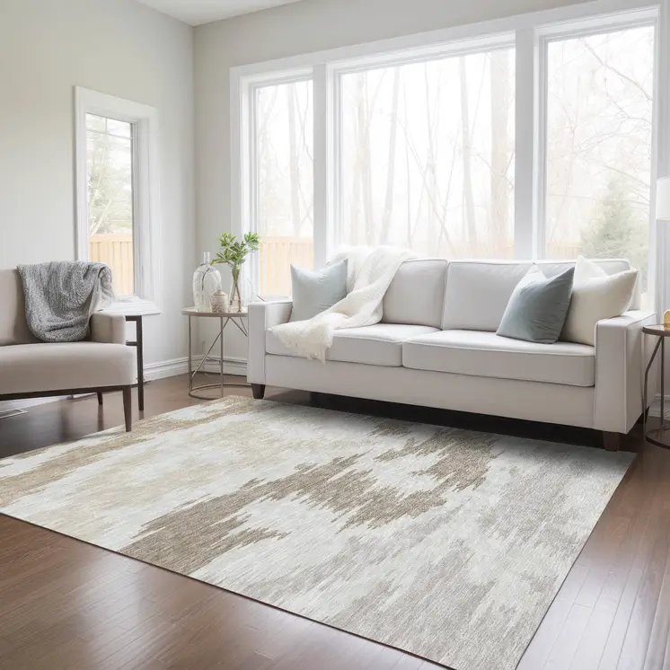 5' X 8' Ivory Beige And Brown Abstract Washable Indoor Outdoor Area Rug