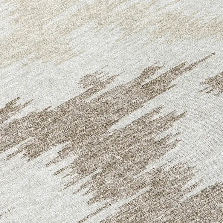 8' Ivory Beige And Brown Round Abstract Washable Indoor Outdoor Area Rug