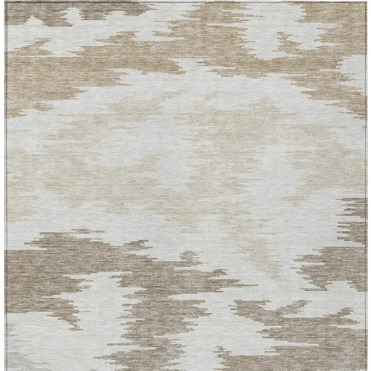 10' X 14' Ivory Beige And Brown Abstract Washable Indoor Outdoor Area Rug