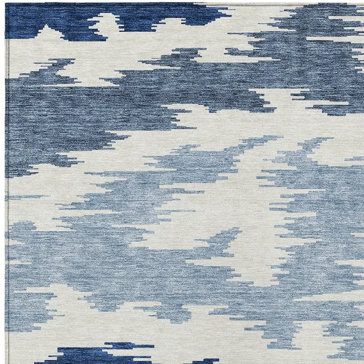 3' X 5' Navy Blue And Denim Blue Abstract Washable Indoor Outdoor Area Rug