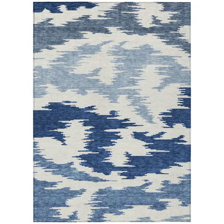 3' X 5' Navy Blue And Denim Blue Abstract Washable Indoor Outdoor Area Rug