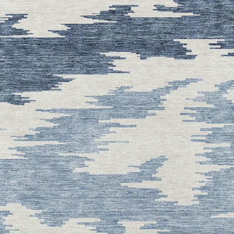 5' X 8' Navy Blue And Denim Blue Abstract Washable Indoor Outdoor Area Rug
