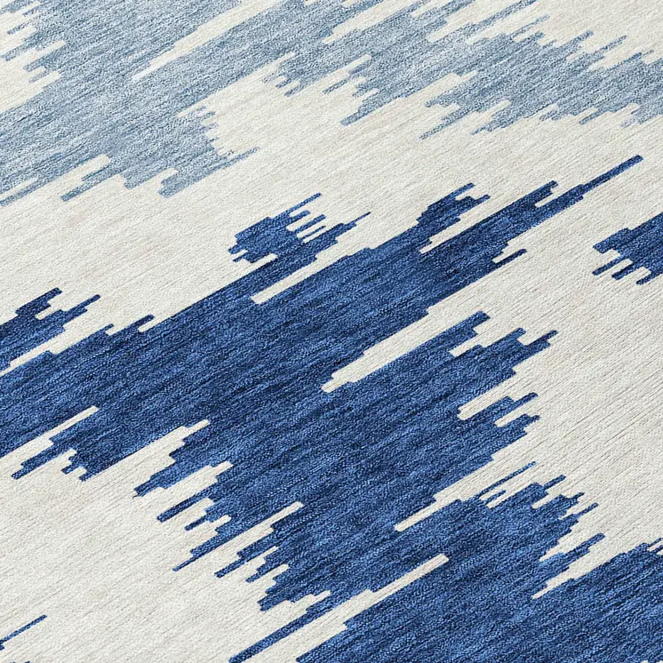 8' Navy Blue And Denim Blue Round Abstract Washable Indoor Outdoor Area Rug