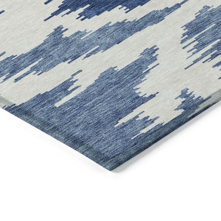 10' X 14' Navy Blue And Denim Blue Abstract Washable Indoor Outdoor Area Rug