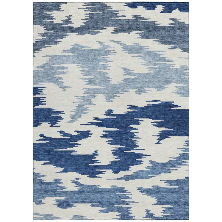 10' X 14' Navy Blue And Denim Blue Abstract Washable Indoor Outdoor Area Rug