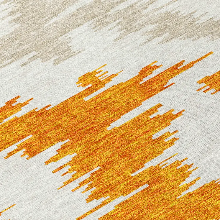 8' Orange Beige And Ivory Round Abstract Washable Indoor Outdoor Area Rug