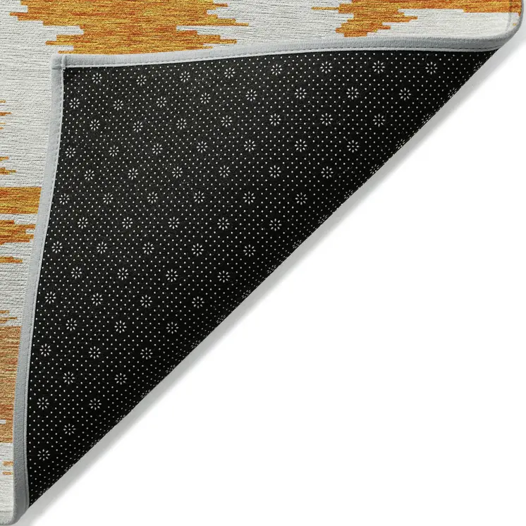 10' X 14' Orange Beige And Ivory Abstract Washable Indoor Outdoor Area Rug