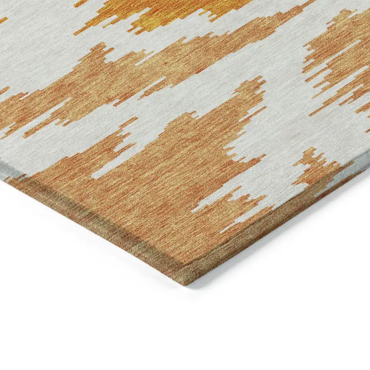 10' X 14' Orange Beige And Ivory Abstract Washable Indoor Outdoor Area Rug