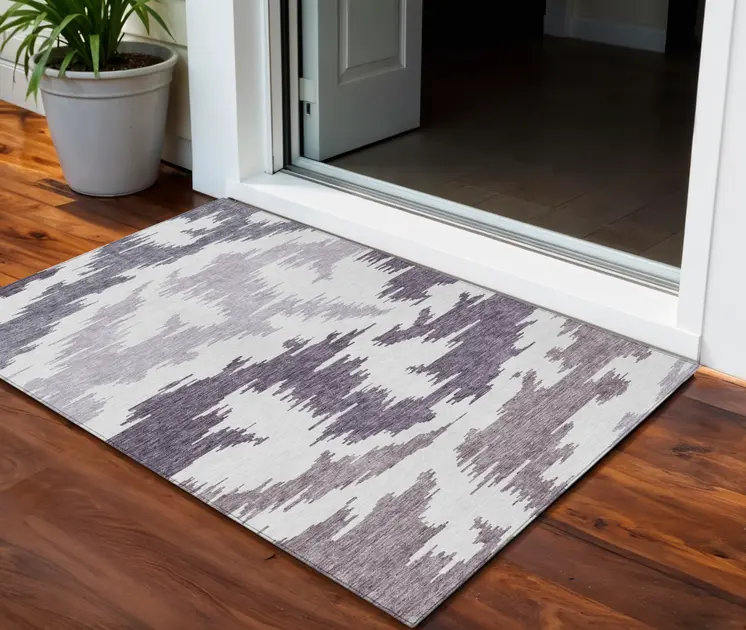 3' X 5' Purple Lavender And Ivory Abstract Washable Indoor Outdoor Area Rug