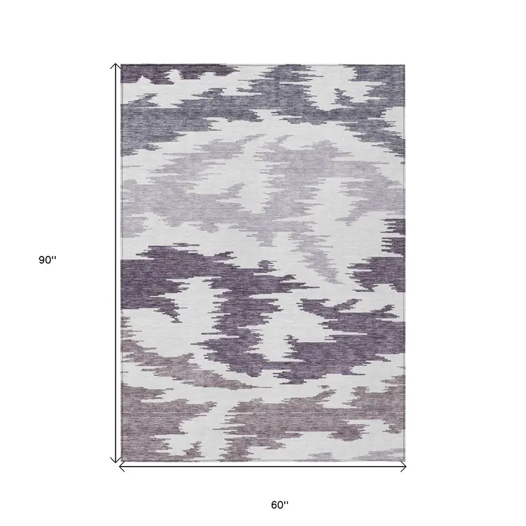 5' X 8' Purple Lavender And Ivory Abstract Washable Indoor Outdoor Area Rug