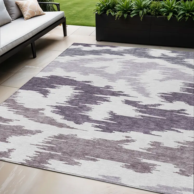 5' X 8' Purple Lavender And Ivory Abstract Washable Indoor Outdoor Area Rug