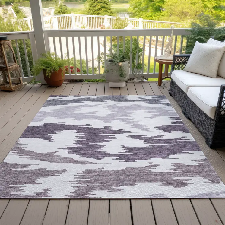 5' X 8' Purple Lavender And Ivory Abstract Washable Indoor Outdoor Area Rug