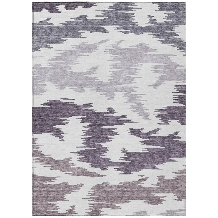 5' X 8' Purple Lavender And Ivory Abstract Washable Indoor Outdoor Area Rug