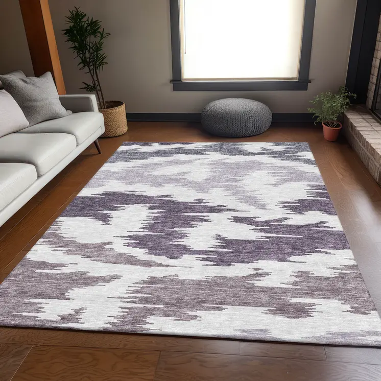 5' X 8' Purple Lavender And Ivory Abstract Washable Indoor Outdoor Area Rug