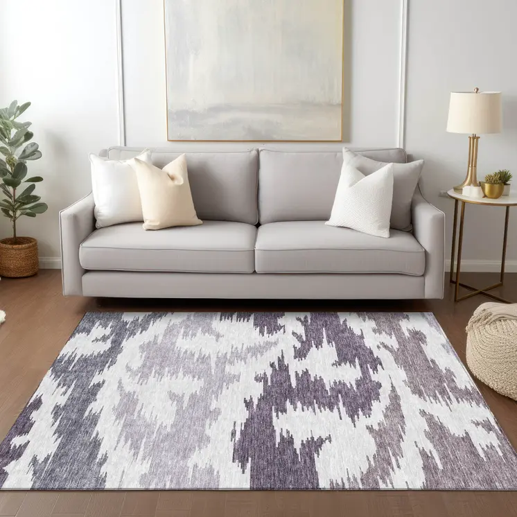5' X 8' Purple Lavender And Ivory Abstract Washable Indoor Outdoor Area Rug