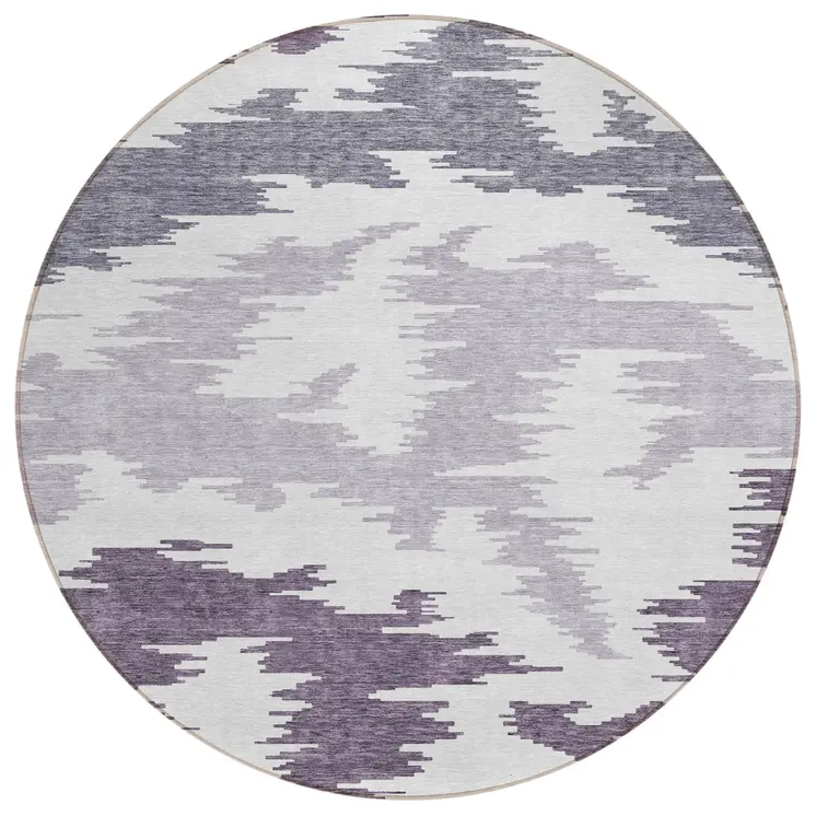 8' Purple Lavender And Ivory Round Abstract Washable Indoor Outdoor Area Rug