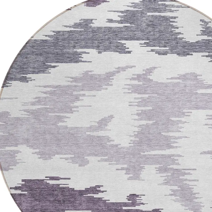 8' Purple Lavender And Ivory Round Abstract Washable Indoor Outdoor Area Rug