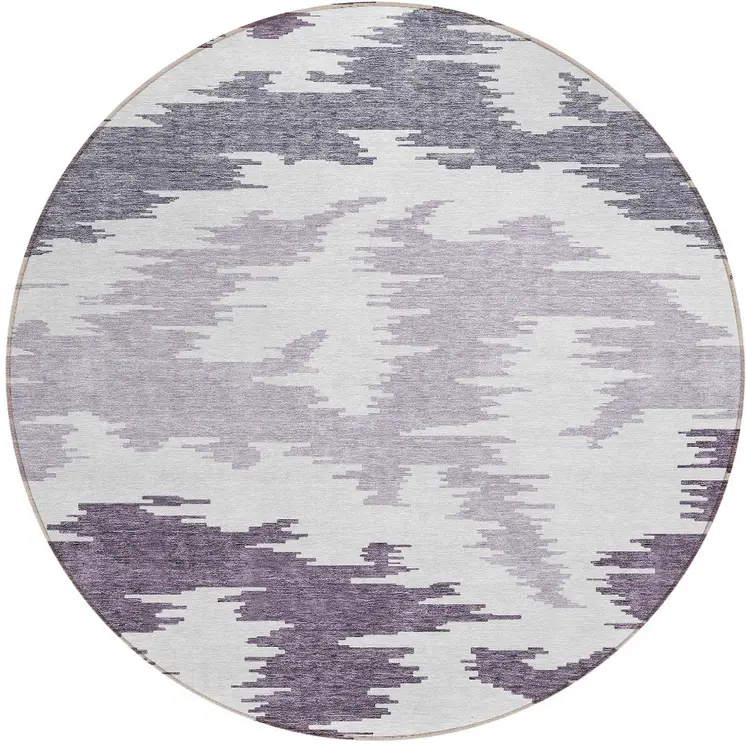 8' Purple Lavender And Ivory Round Abstract Washable Indoor Outdoor Area Rug
