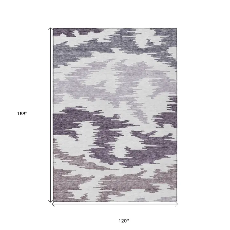 10' X 14' Purple Lavender And Ivory Abstract Washable Indoor Outdoor Area Rug