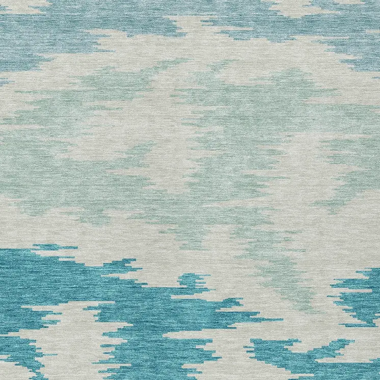 3' X 5' Teal Blue Aqua And Ivory Abstract Washable Indoor Outdoor Area Rug