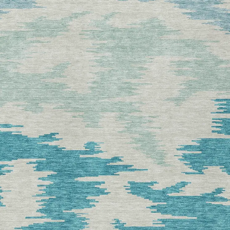 5' X 8' Teal Blue Aqua And Ivory Abstract Washable Indoor Outdoor Area Rug
