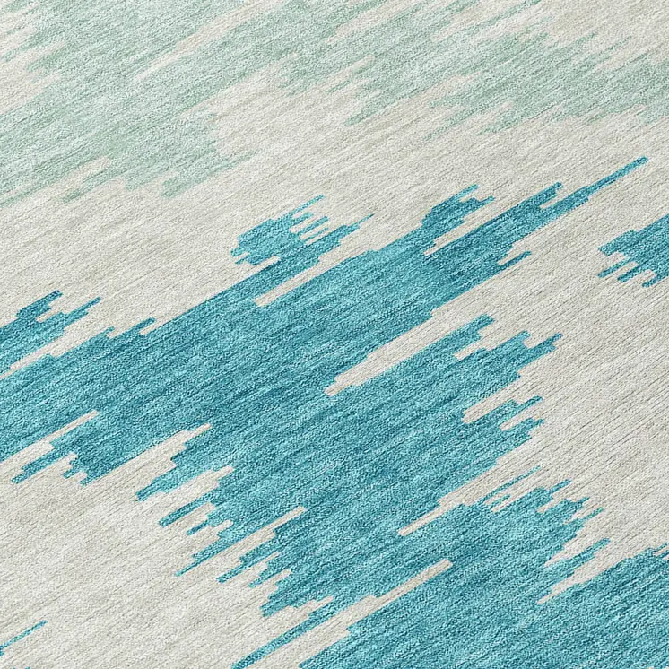 8' Teal Blue Aqua And Ivory Round Abstract Washable Indoor Outdoor Area Rug