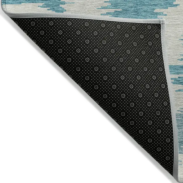 8' X 10' Teal Blue Aqua And Ivory Abstract Washable Indoor Outdoor Area Rug
