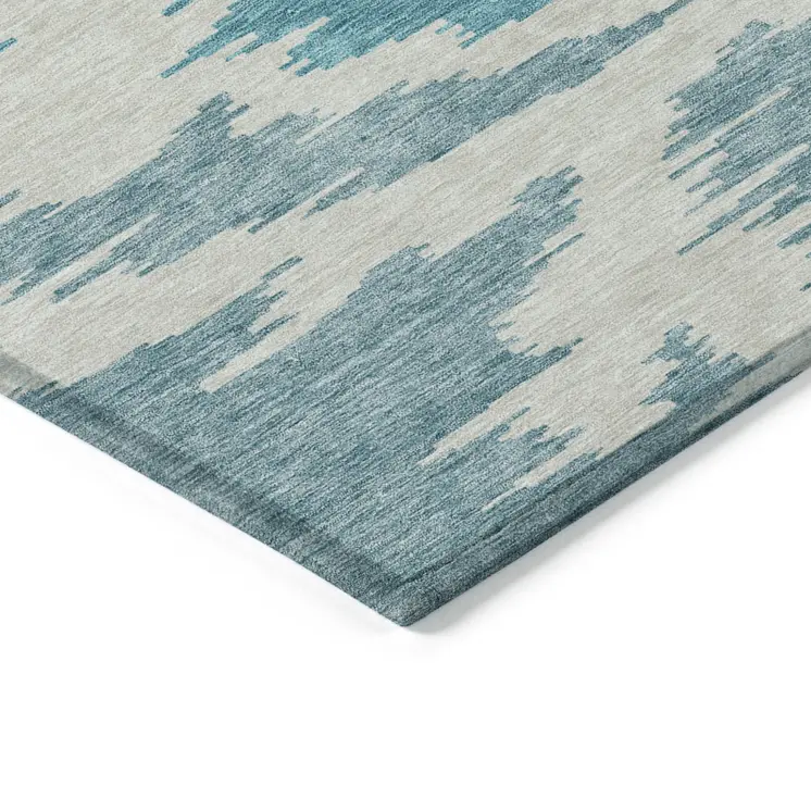 8' X 10' Teal Blue Aqua And Ivory Abstract Washable Indoor Outdoor Area Rug