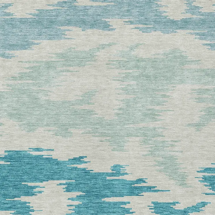 9' X 12' Teal Blue Aqua And Ivory Abstract Washable Indoor Outdoor Area Rug