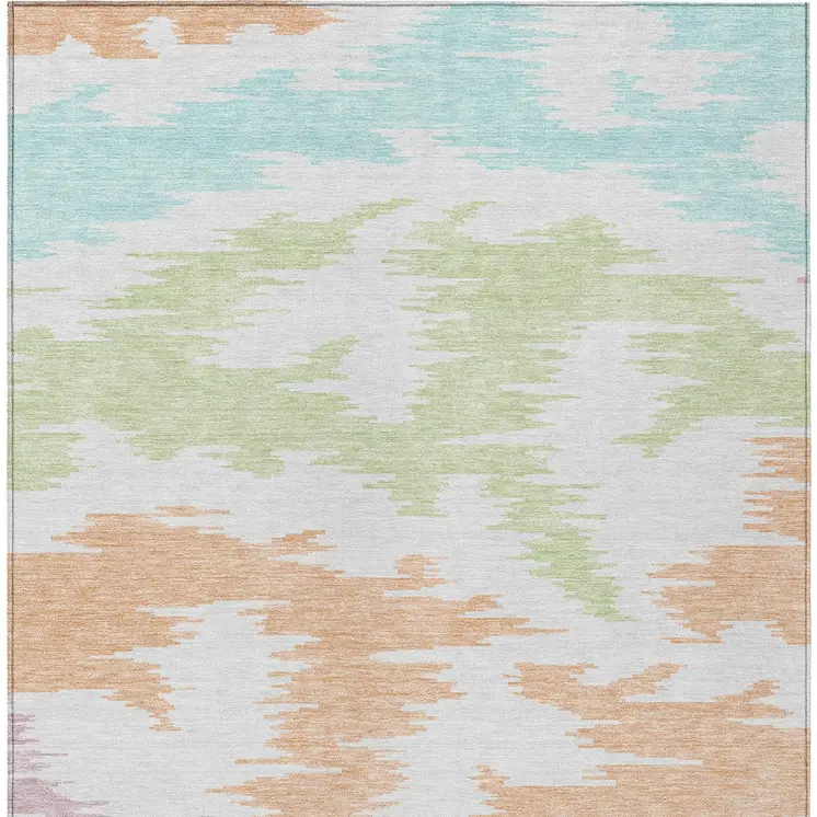 3' X 5' White Sky Blue And Artichoke Green Abstract Washable Indoor Outdoor Area Rug