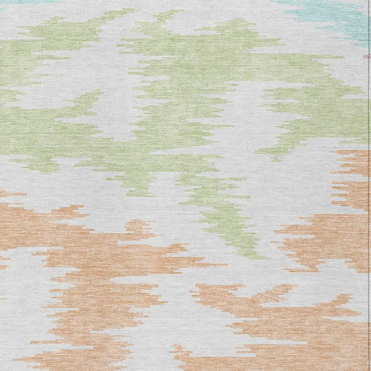 5' X 8' White Sky Blue And Artichoke Green Abstract Washable Indoor Outdoor Area Rug