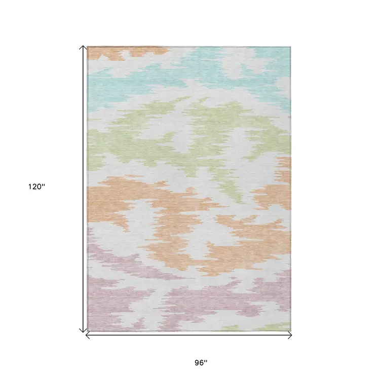 8' X 10' White Sky Blue And Artichoke Green Abstract Washable Indoor Outdoor Area Rug
