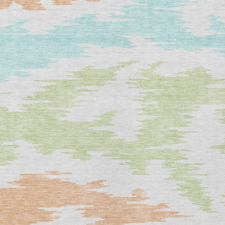 8' X 10' White Sky Blue And Artichoke Green Abstract Washable Indoor Outdoor Area Rug