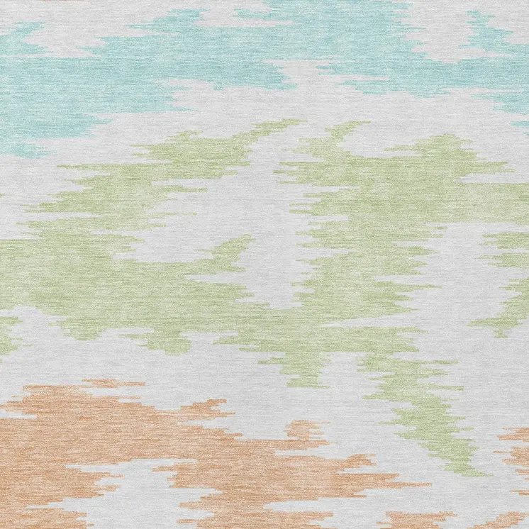 9' X 12' White Sky Blue And Artichoke Green Abstract Washable Indoor Outdoor Area Rug