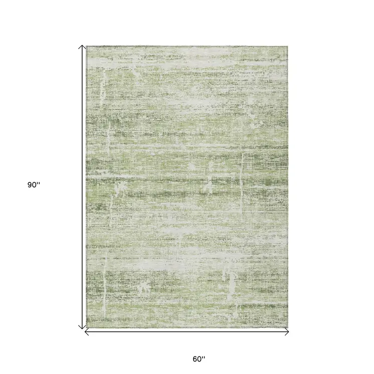 5' X 8' Artichoke Green And Ivory Abstract Washable Indoor Outdoor Area Rug