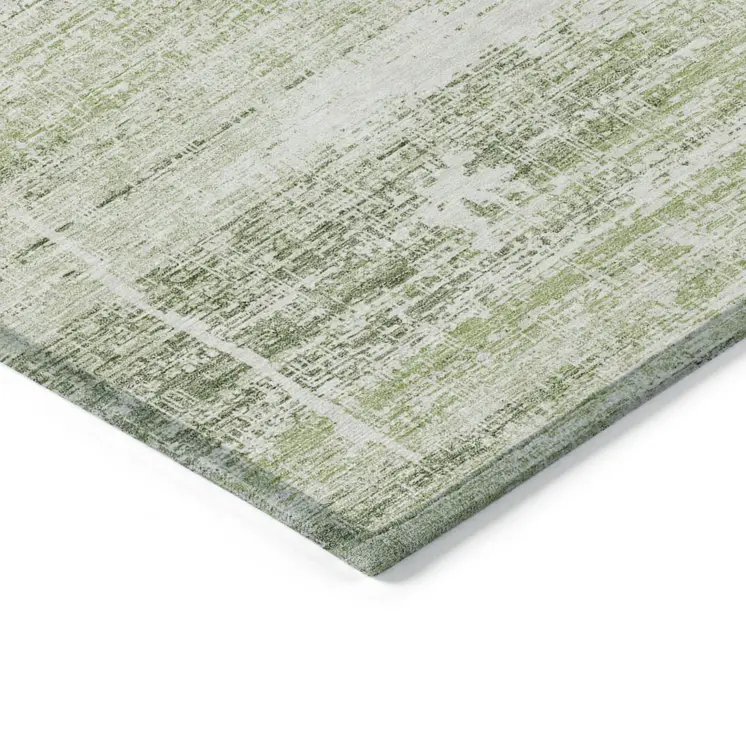 5' X 8' Artichoke Green And Ivory Abstract Washable Indoor Outdoor Area Rug