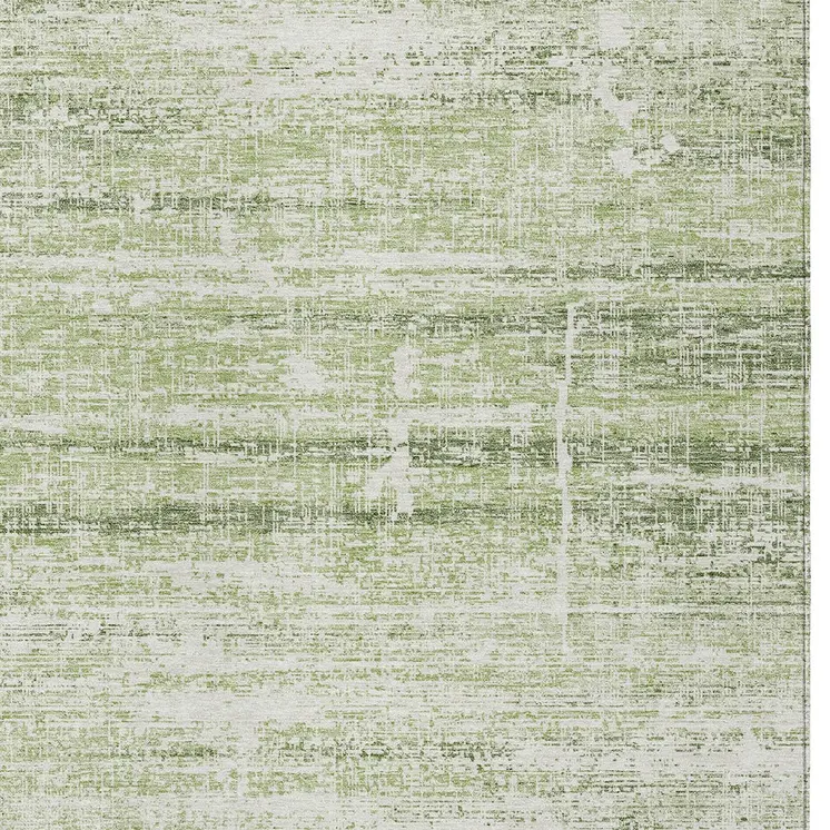5' X 8' Artichoke Green And Ivory Abstract Washable Indoor Outdoor Area Rug