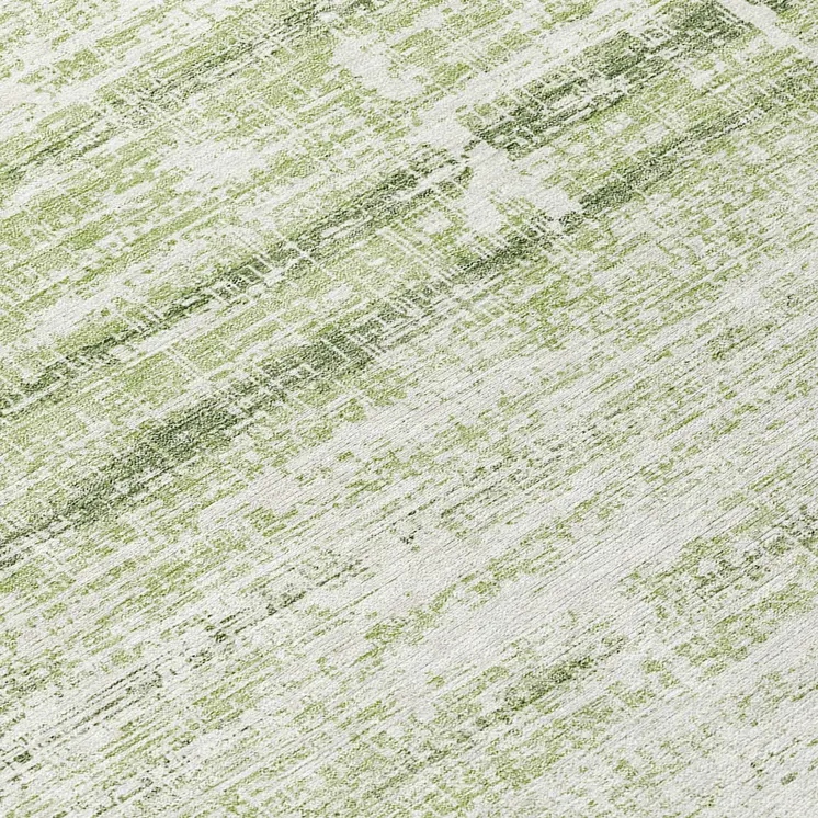 8' Artichoke Green And Ivory Round Abstract Washable Indoor Outdoor Area Rug