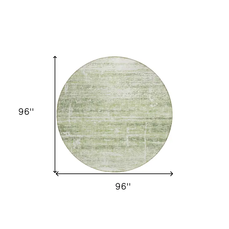 8' Artichoke Green And Ivory Round Abstract Washable Indoor Outdoor Area Rug