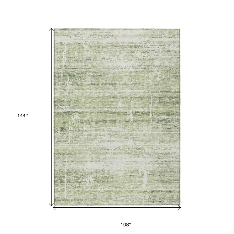 9' X 12' Artichoke Green And Ivory Abstract Washable Indoor Outdoor Area Rug