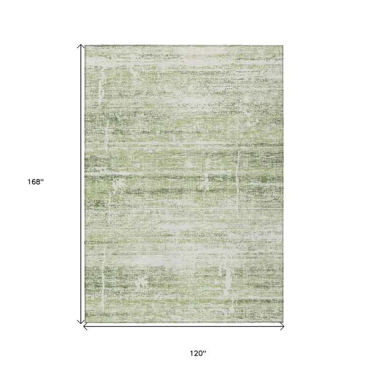 10' X 14' Artichoke Green And Ivory Abstract Washable Indoor Outdoor Area Rug