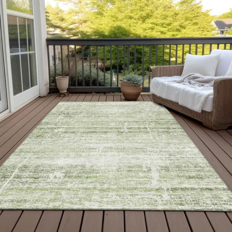10' X 14' Artichoke Green And Ivory Abstract Washable Indoor Outdoor Area Rug