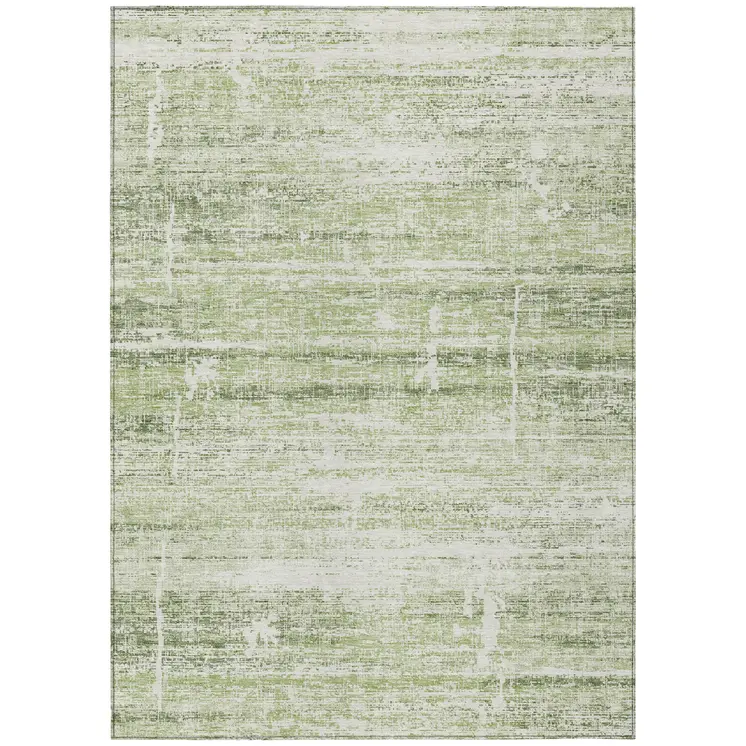 10' X 14' Artichoke Green And Ivory Abstract Washable Indoor Outdoor Area Rug