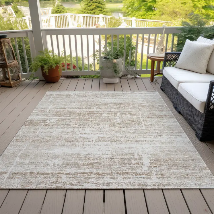 3' X 5' Beige Taupe And Ivory Abstract Washable Indoor Outdoor Area Rug